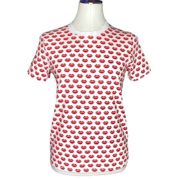 French Connection Red Lips Graphic Short Sleeve Tee Shirt - Picture 2 of 7